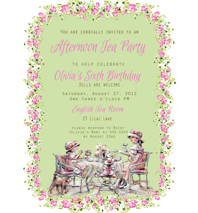 Custom  Birthday Invite - Tea Party Invitations-  thank you- DIY Custom Printable teatime,