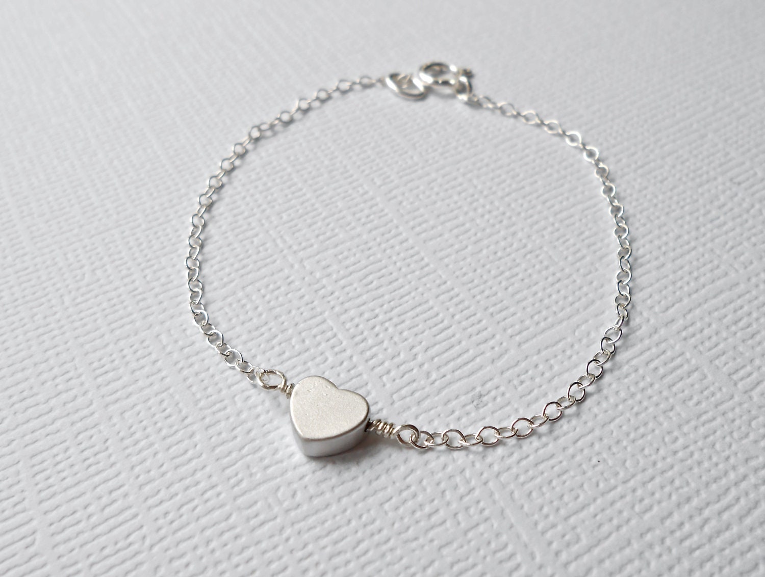 Sterling Silver Heart Bracelet, Tiny Solitaire - Simple Sweet Jewelry, Mother Sister Bridesmaids, Big Little Sis