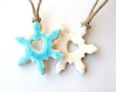 Snowflakes ceramic  white turquoise  2 Winter decorations gift tags