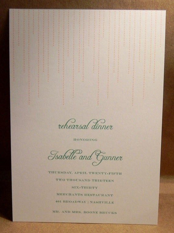 Dot and Pretty / Fun / Simple / Teal and Peach / Rehearsal Dinner / Wedding / Party / Custom Printed Darby Cards Invitation