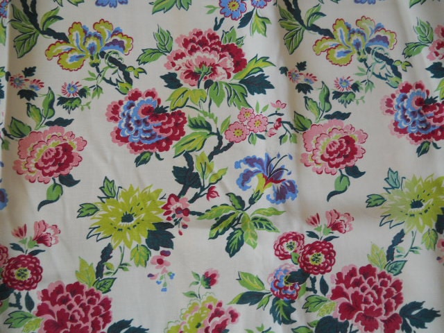 Vintage 1950s Floral Drapes Curtains w/ Valance Silky Grosgrain Gorgeous