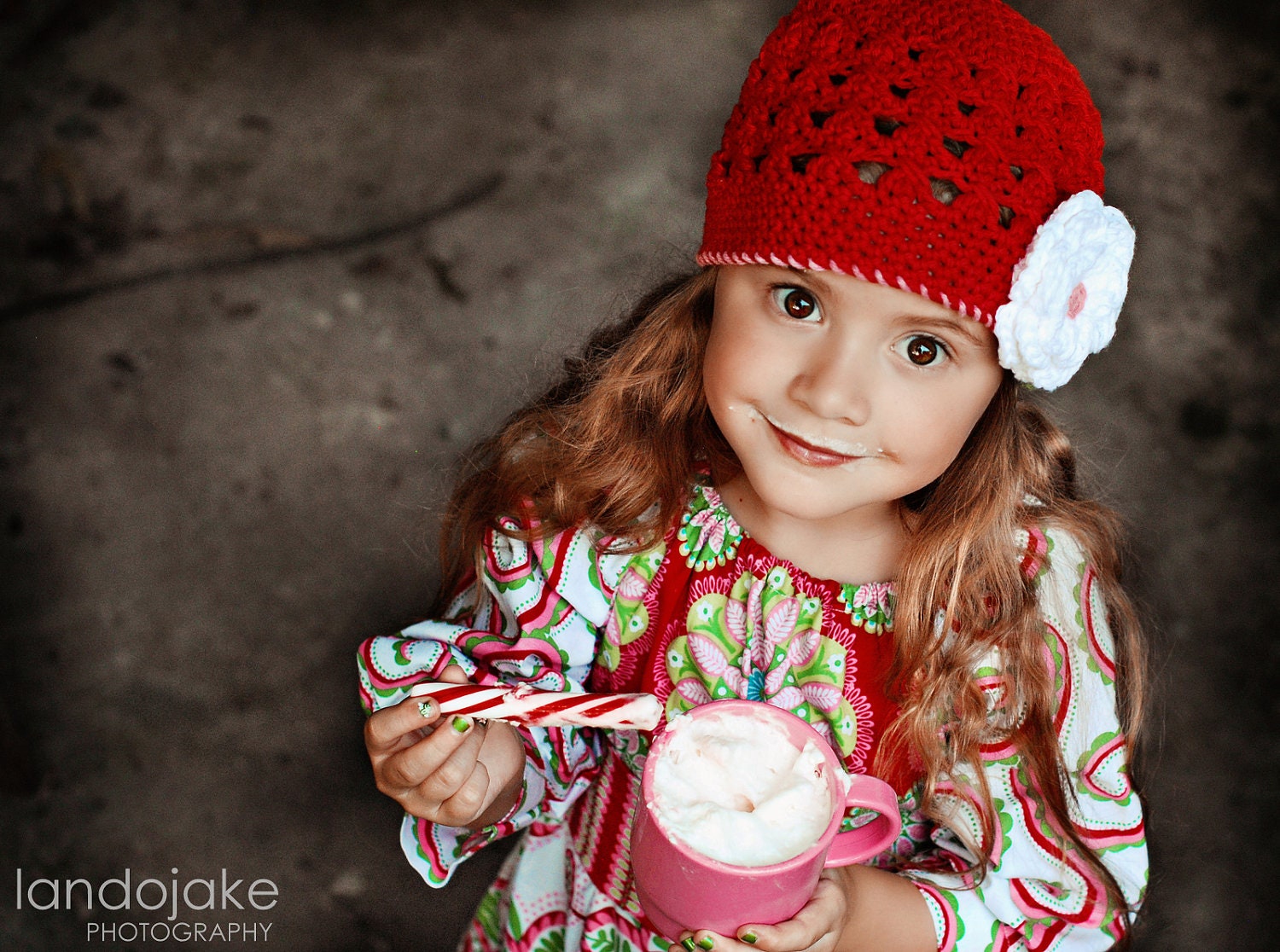 Girls Crochet Beanie - Cotton Hat - Red White Pink