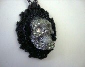 Gothic Black Diamond Swarovski covered skull necklace