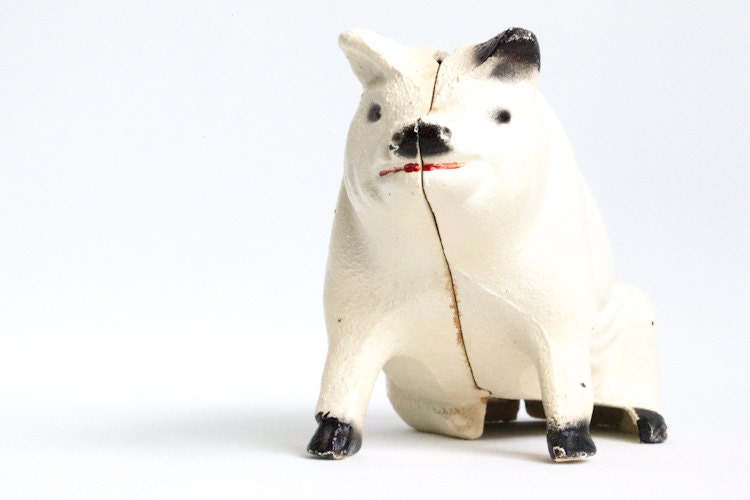 Cast Iron Spotted Pig Piggy Bank Still Bank Black and White