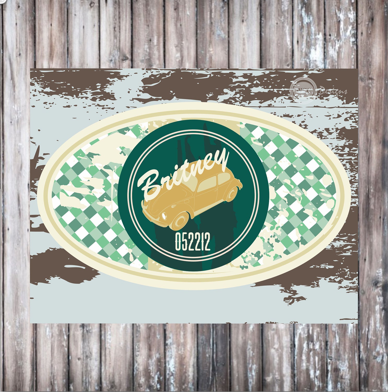 VINTAGE VW BUG Car Wall Art - Mint Wall Art - Birthday Party or Baby Shower Wall art Il_570xn