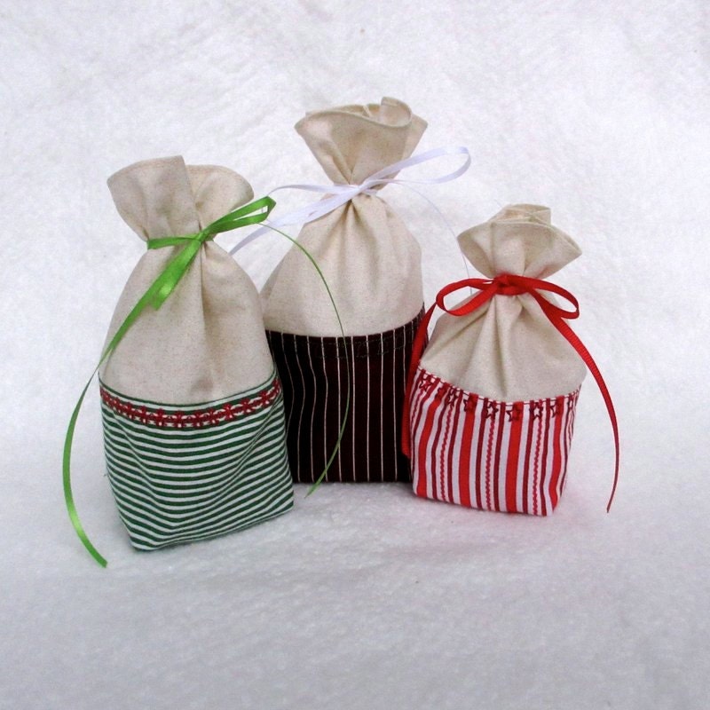 Reusable Gift Bag, Fabric Gift Bag, Christmas Stripes