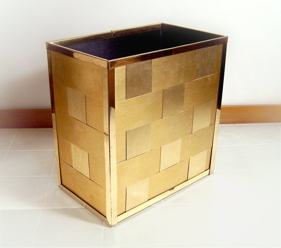 Vintage retro Trash Can STYLEBUILT Gold Waste by TheWhitePelican