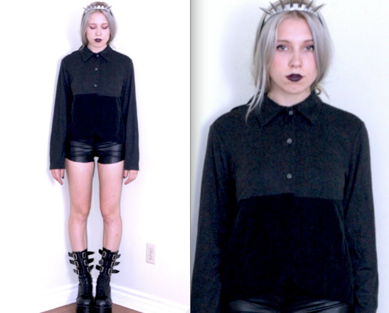 Black and Grey Combo Panel Button-up Shirt