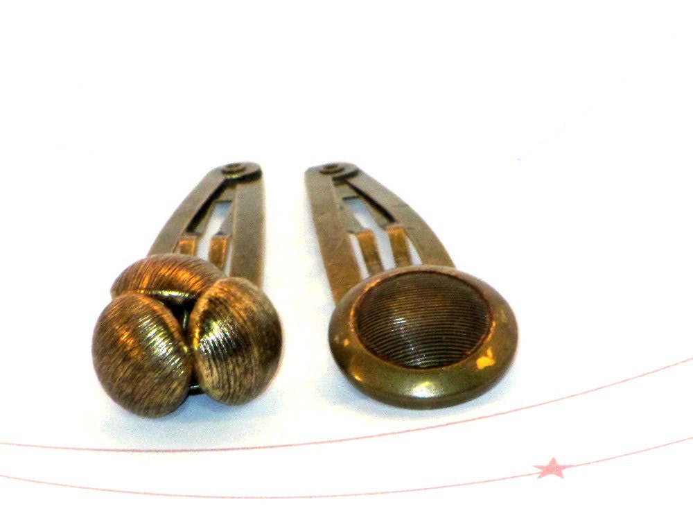 Antiqued Gold and Brass Hair Clip Set, Vintage Button Clip Set, Hair Accessories