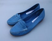 Vintage Blue Teal Leather Loafers // Gloria Vanderbilt  // 8