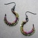 Purple Silk and Green Peridot Wire-Wrapped Hoops with Dark Patina