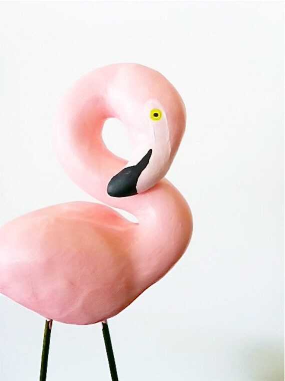 Flamingo sculpture - miniature lawn ornament for terrarium or pot - pink kitsch - Mothers Day gift