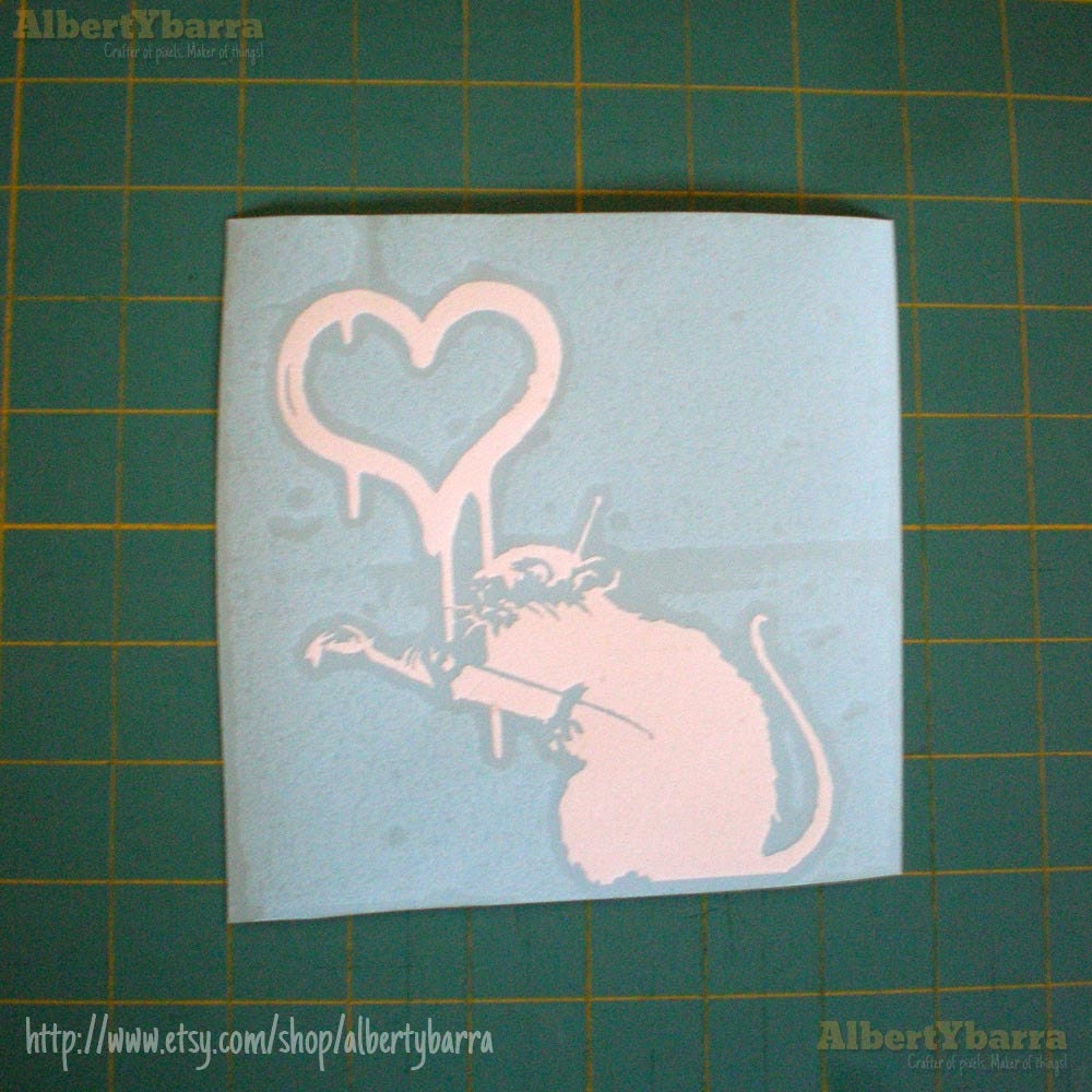 Banksy Love Rat Sticker, Extra Graffito Edition. 6" tall white vinyl decal