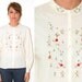 Vintage Embroidered Folk Art Blouse Needlepoint Country Scenes Medium Large