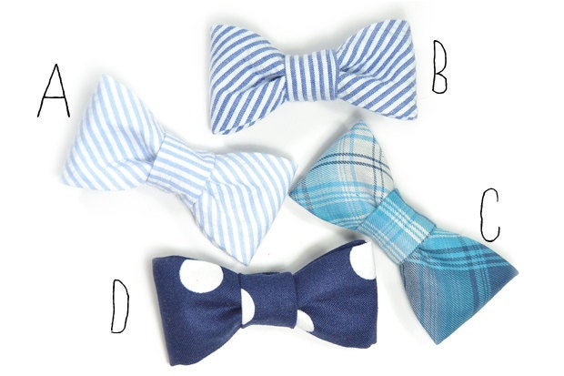 Blue college bowtie, striped, light blue, checked and dots tie Kids Bow Tie- choose one