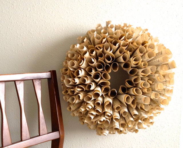 Fall Paper Wreath - vintage music,dictionary, or novel pages - Etsy Front Page Item