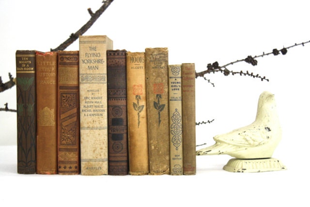 Brown, Tan and Gold Book Collection - Fall Decorating - Fall Vintage Antique 9 Book Collection