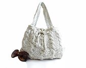 Free Shipping- Handmade knit bag- Useful bag- Ipad,Book,Netbook,Phone,Macbook- Grayish white- Tote- Unique handbag- Daily use