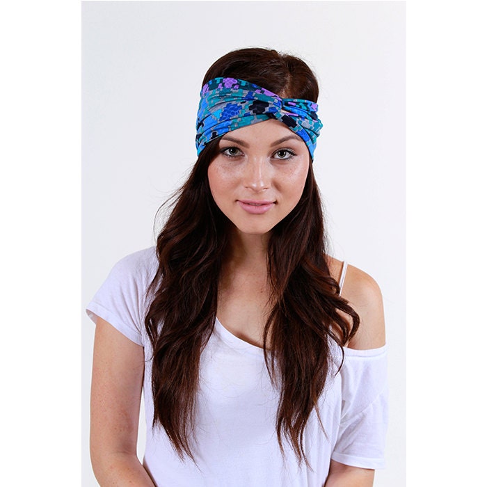 Blue Turban Headbands in  Geometric Print womens hair accessories