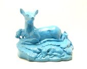 deer statue, woodland  //  turquoise, aqua, fawn, upcycled ceramics, nature, rustic, modern home decor, painted figurines, vintage