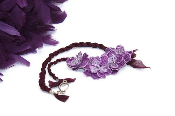OOAK, Purple  Silk and purple lilac turkish needle lace necklace - Themagicofcolors
