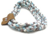 Hand Knitted infinity chain scarf with leather and  pearl shell buttons, crochet infinity chunky, Knit necklace, fall fashion