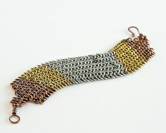 Chainmaille Bracelet Antiqued Copper Brass Stainless Steel Rings European 4 in 1 - 7 1/4" Chain Maille Mail Bracelet