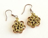 Chainmaille Earrings Copper Brass Japanese 12 in 2 Mixed Metal Antiqued Copper Brass Chain Mail Maille Earrings