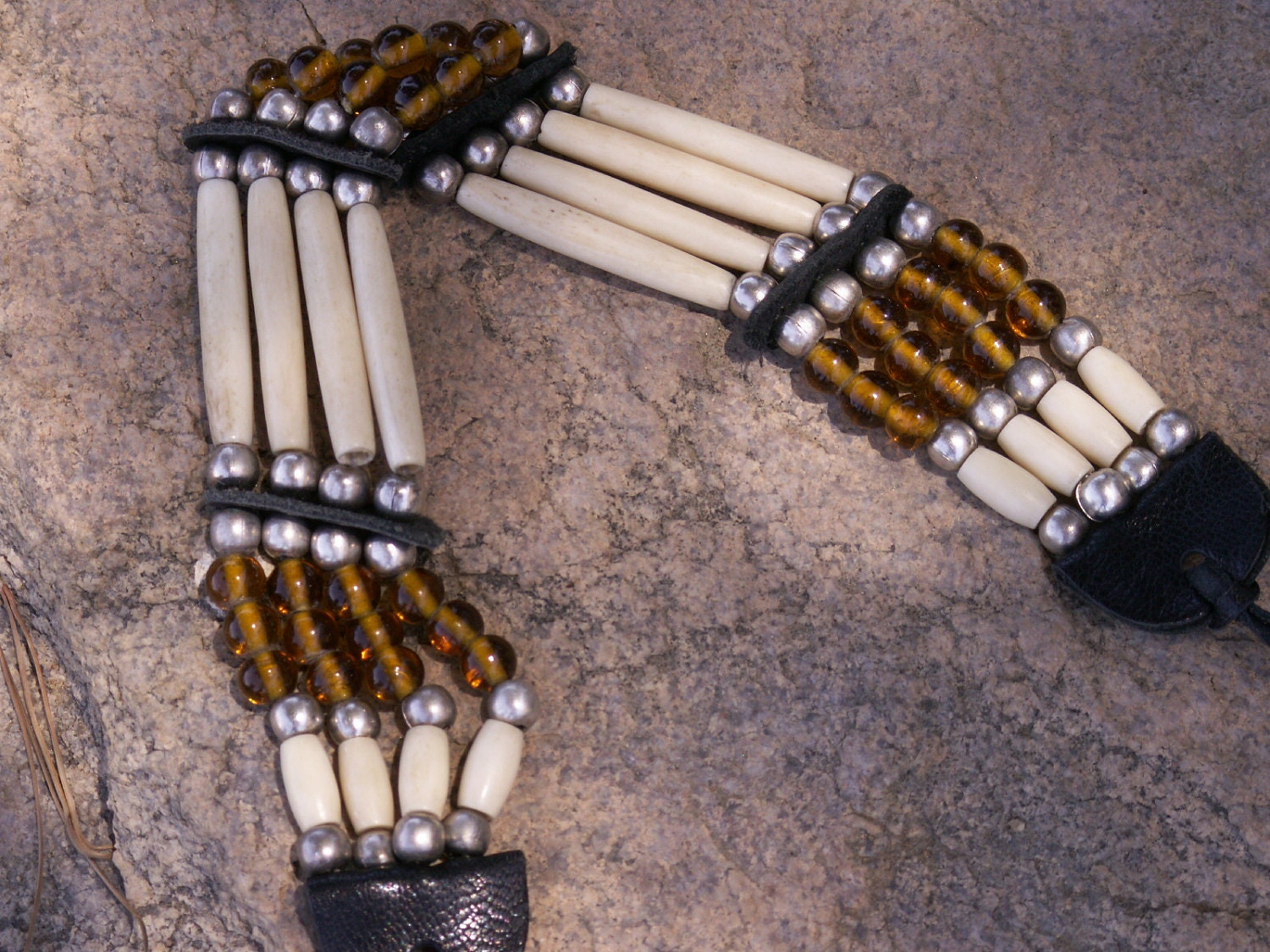 Handcrafted Native American bone n leather choker