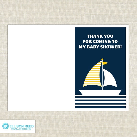 Nautical Baby Shower Thank You Note - First Birthday - Printable Party - Sail Boat - Navy - Yellow - Red - Stationery - DIY Printable Il_570xn