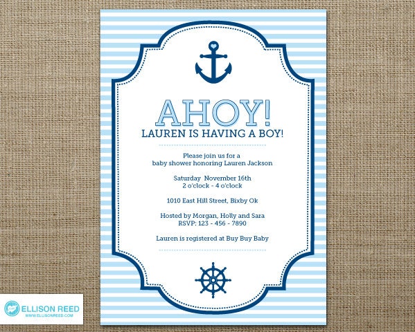 Baby Shower Invitation - Anchor Invitation - Nautical Printable ...