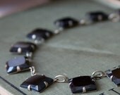 Vintage ART DECO Necklace . 1920s Necklace Jewelry . Onyx Black Glass Jewels
