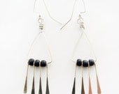 Tribal Teardrop Earrings // Black Beaded // Silver 