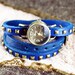 Leather Watch & bracelet ,Blue leather,vintage,classical,3xwrap WN16-2