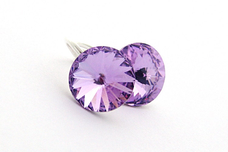 Lavender Earrings, Swarovski Rivoli Earrings, Rivoli Crystals, Violet Shimmer Color, Sterling Silver 925 - cardioceras