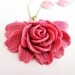 red rose necklace, flower necklace, long necklace pendant, chunky necklace, flower jewelry necklace, rolo chain, cabochon necklace, hot pink