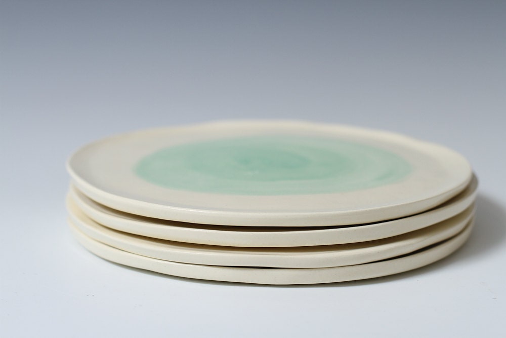 6 inch Turquoise Dot Pottery Plates - Handmade White and Turquoise Ceramic Plates - small to medium desert / side plate - ready to ship