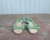 80s Pastel Green Leather Sandals SZ 8 - slatevintager
