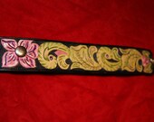 Custom Carved Leather Bracelet " Fern " Carved Tooled Recycled Stitched Wristband Black Brown Cuff Rustic Jewelry OOAK Distressed Vintage