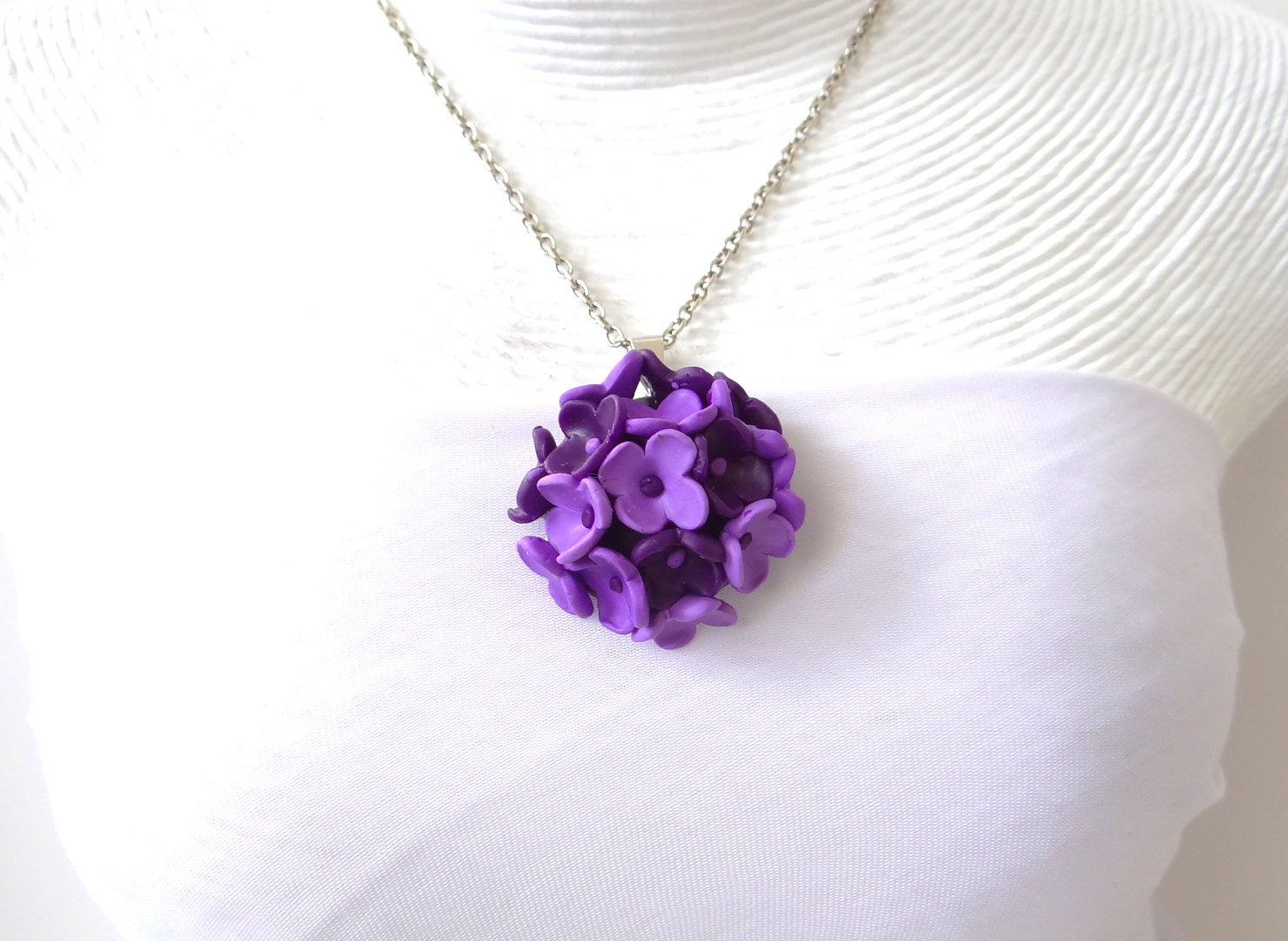 Purple Hydrangea Necklace Flower Bouquet Necklace by Diaszabo