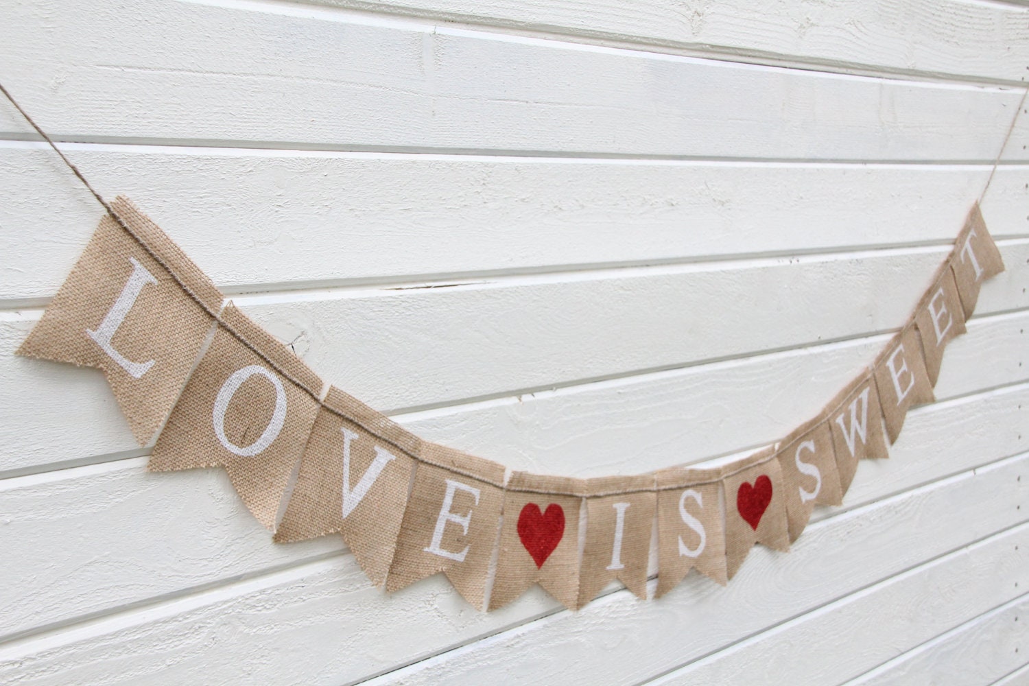 Love is Sweet - burlap banner - Wedding Banner - Photography prop HEARTS - wedding garland -wedding sign