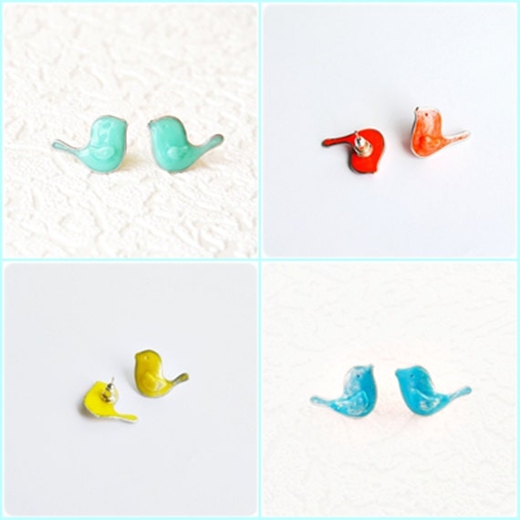 Bird Jewelry - Little Mint Birds Earrings -post earrings