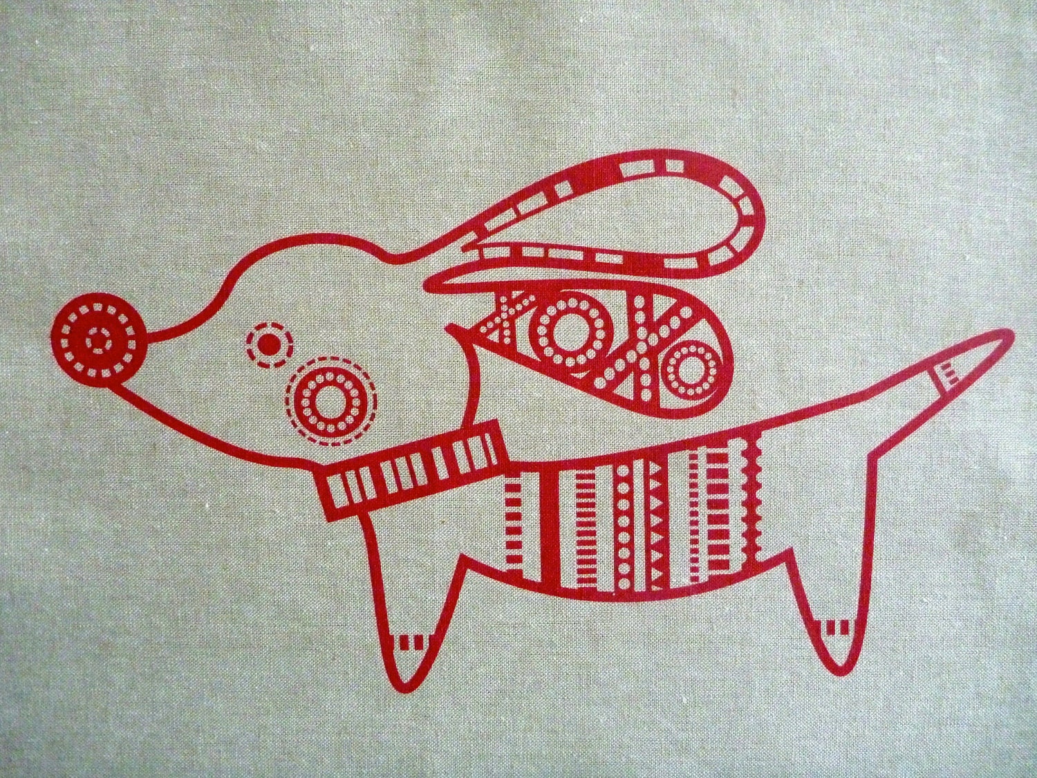 Screen Printed Pipsqueak Red on Flax Essex Linen Panel