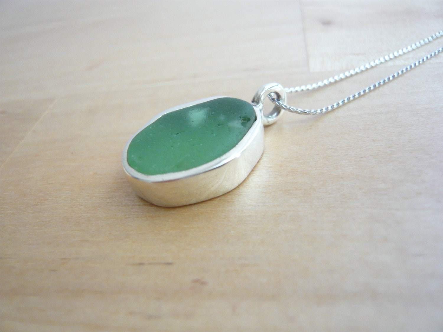 Sea glass necklace - teal green sea glass set in silver bezel