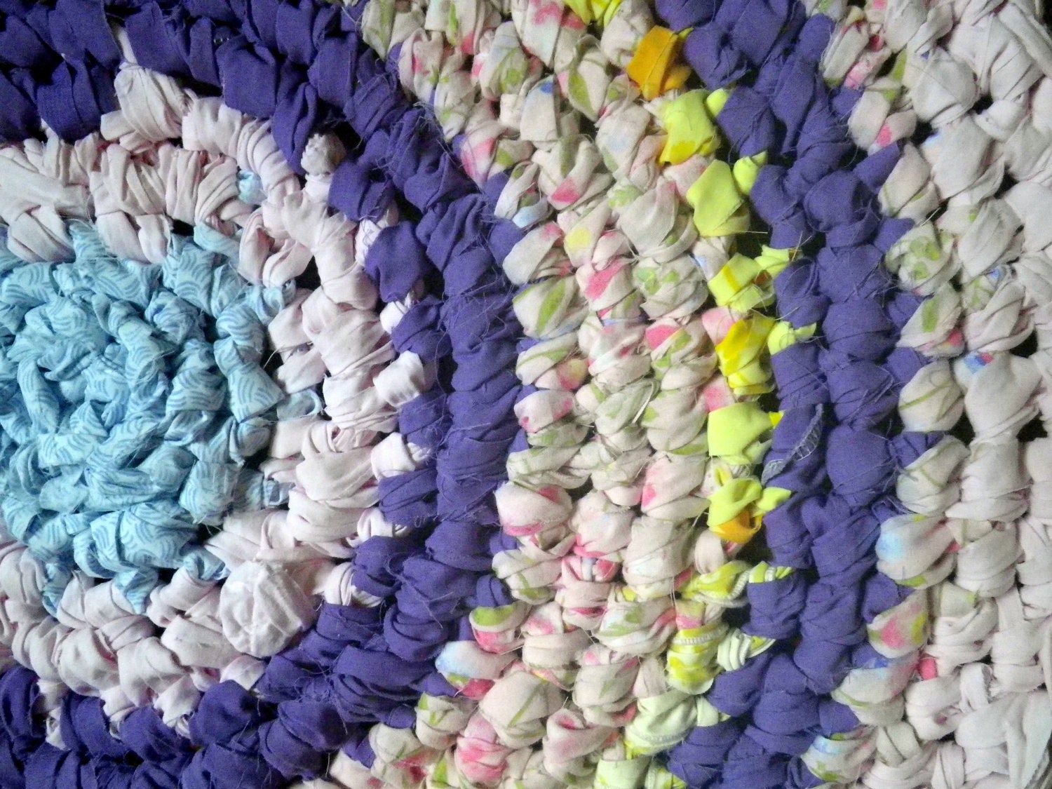 Crochet Rag Rug Cottage Sweet Dreams Pink and Purple Eco Friendly Nursery