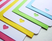 Stationery Set-6 White Notelets with multicolored envelopes & 6 Gift Tags-Heart-Die Cut-Cut out-Simple