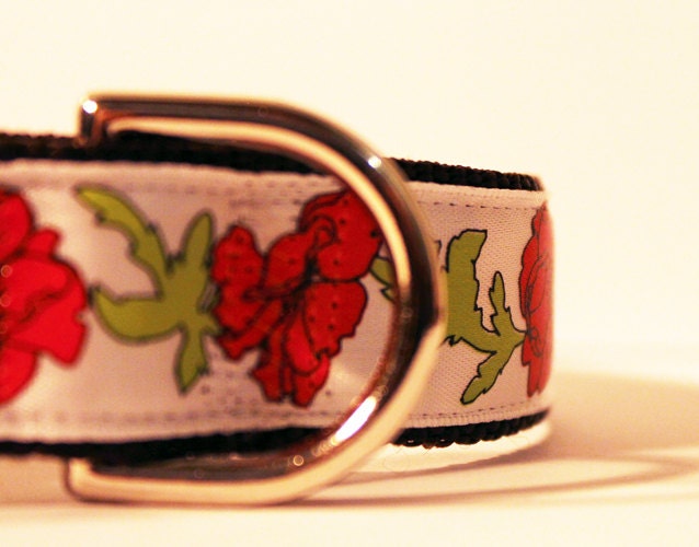 LAST ONE- Flower Dog Collar- Red Orange Poppies 1" Floral and Feminine