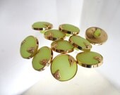 12 Vintage 17mm Lime Green Tone and Gold Rim Round Shank Button