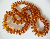 Amber Resin - Pressed - Color - Cognac - Honey - Rondelle Bead - Gorgeous Women Necklace - Screw Clasp - 16,5" Long