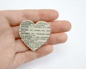 Vintage French Dictionary Covered Wooden Heart Brooch